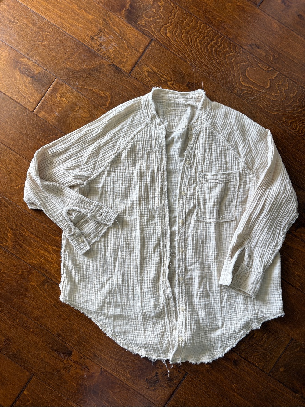 AERIE Pool to Party Lightweight Gauzy Button-Up Shirt in cream, Medium